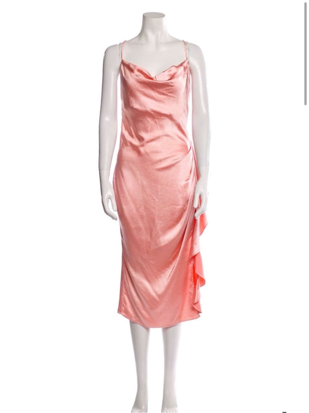 Elliatt Coral Satin Cowl Midi Dress, size medium
